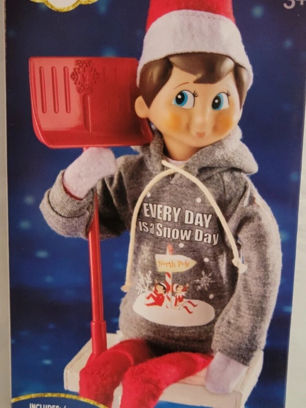 Elf on the Shelf Hoodie Sweatshirt Shovel Snow Day Target Exclusive Gray Outfit